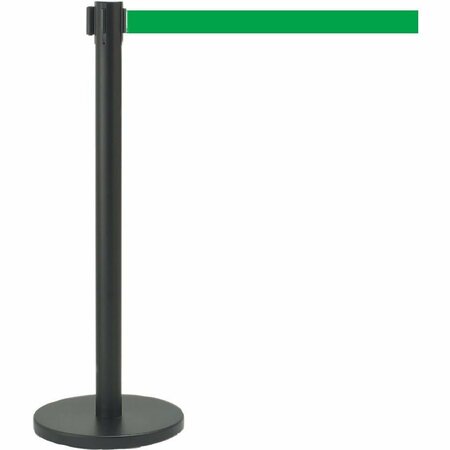 AARCO Form-A-Line System With 7' Slow Retracting Belt, Black Finish with Green Belt. HBK-7GR